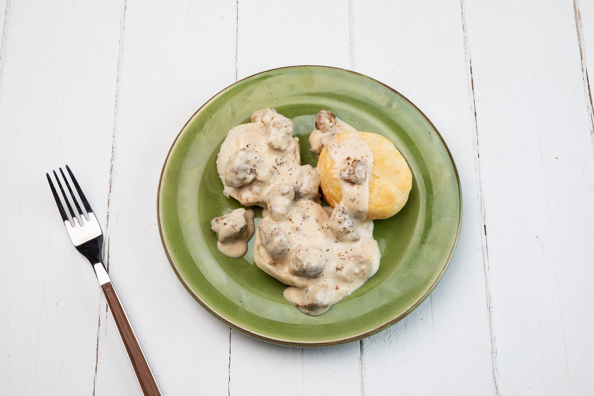 Biscuit & Pork Sausage Gravy, Peaches & Cherries